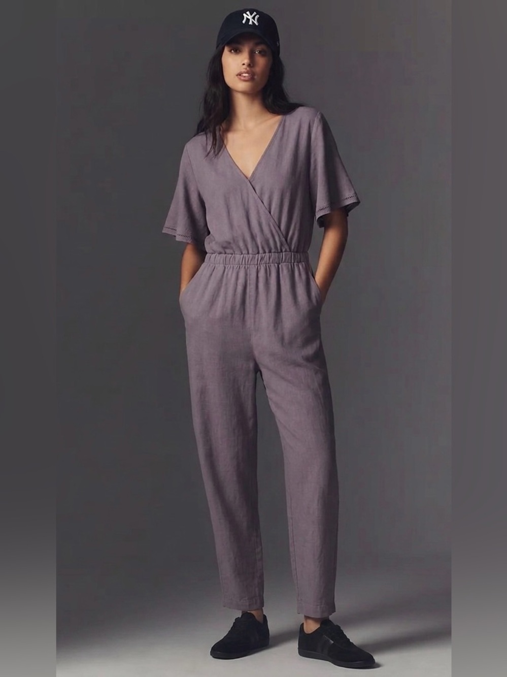Anthropologie Cloth & Stone Purple Gulpiyuri Tencel Jumpsuit Size Large Resort